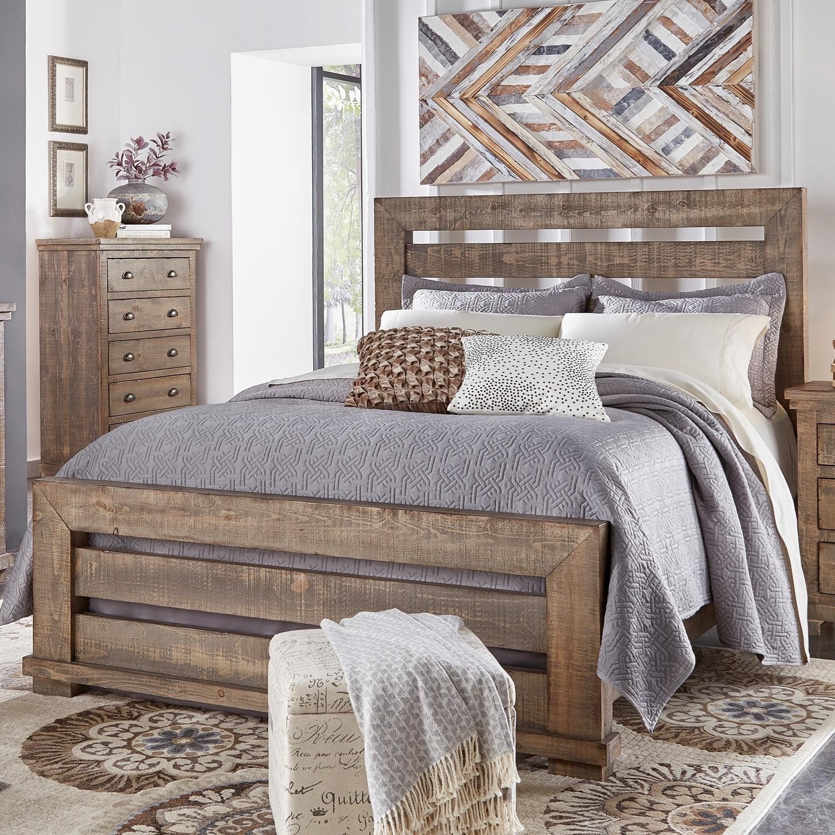 Progressive Furniture Willow Queen Slat Bed with Distressed Pine Frame